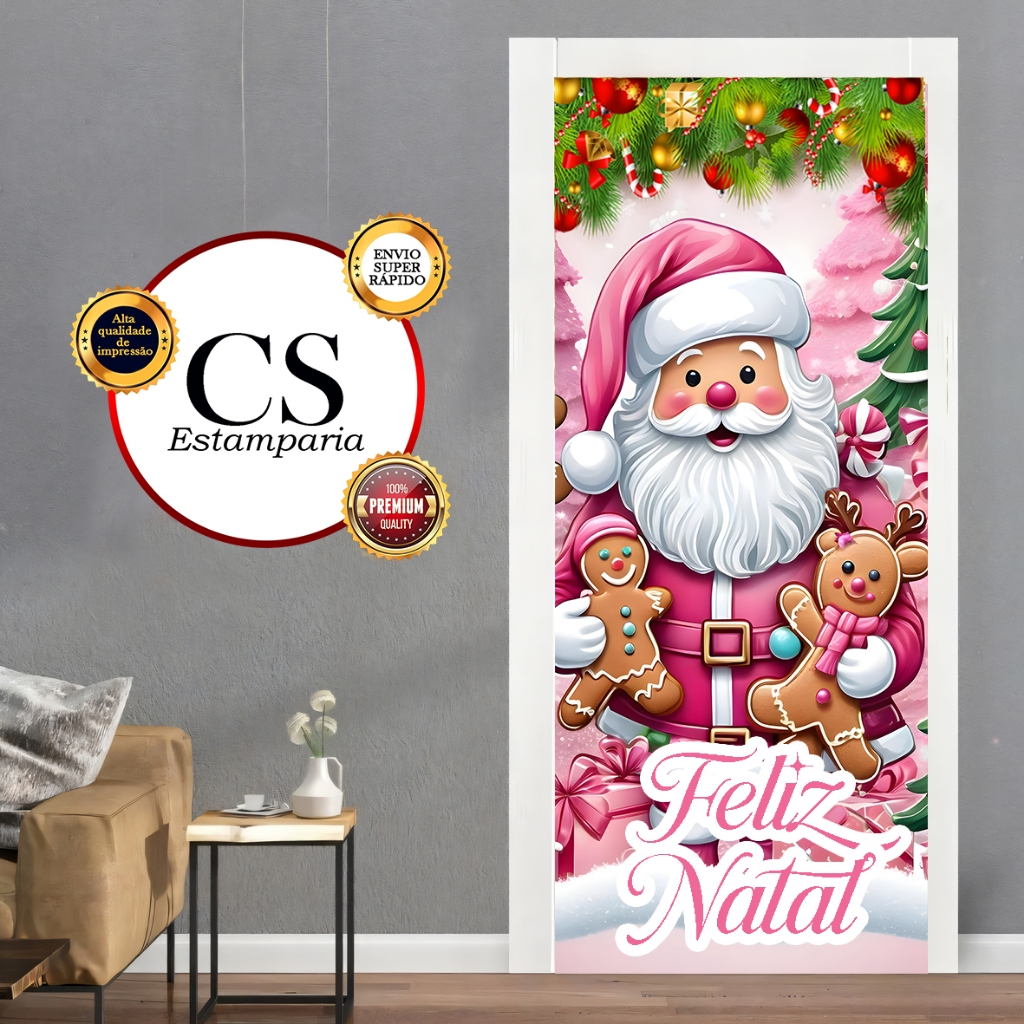 Capa Para Porta Decorativa Sublimado Em Tecido 0,85x2,10m Tema Natal Varias Estampas ENVIO SUPER RAP *LEIA A DESCRIÇÃO*
