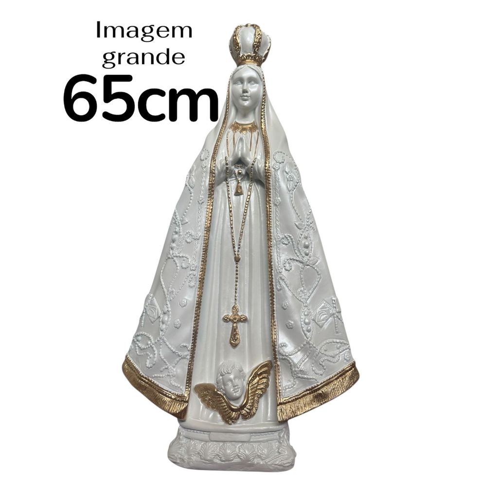 Imagem de Nossa Senhora Aparecida em 65cm branca perolada detalhada em dourado pintada com tinta automotiva resistente