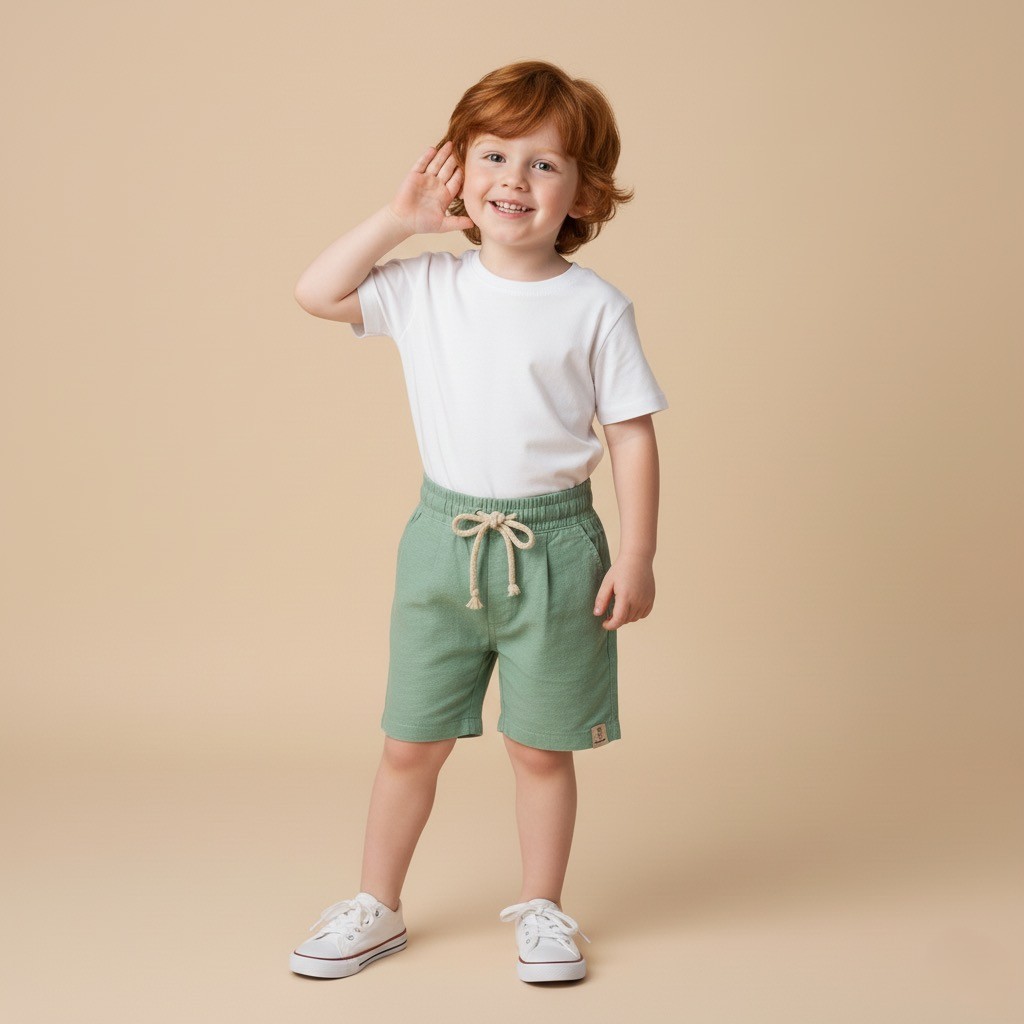 Shorts Menino Bebê Infantil Mauricinho Infantil Menino Verde Tecido Linho Suave e Fresquinho
