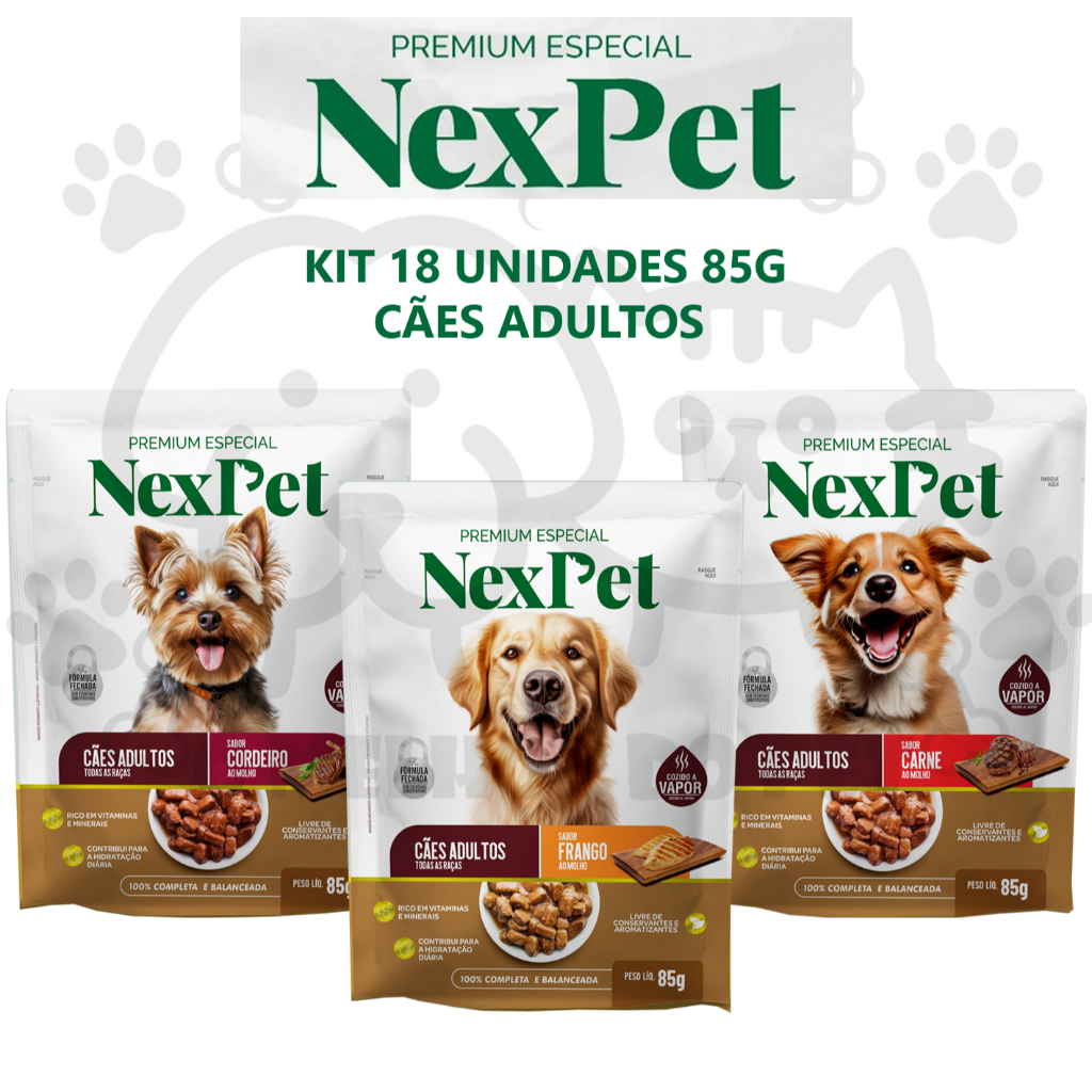 Sache Nexpet Ração úmida para Cães Adultos Caixa com 18un de 85g em Oferta na Shopee