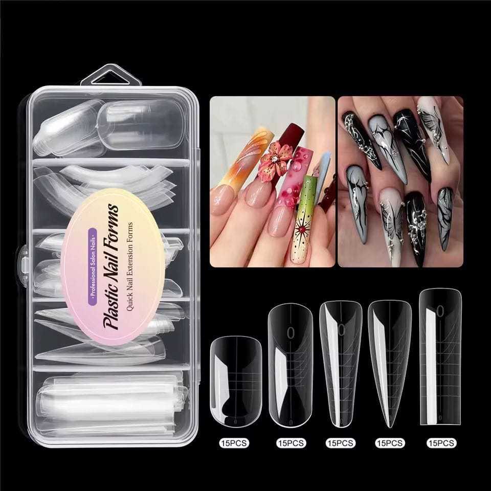 Molde F1 Plastic Nail Form 75 Pçs, 5 Formatos - Molde Das Gringas 0mm