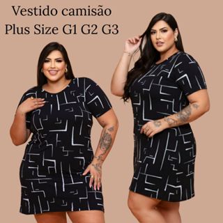 Vestido Feminino camisetão PRETO estampado confortável Camisão Plus size Curve Casual dia a dia em Oferta na Shopee