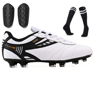 Chuteira Couro 100% Legitimo Campo Trava  Resistente Costurada Original R416-03 + Caneleira + Meião em Oferta na Shopee