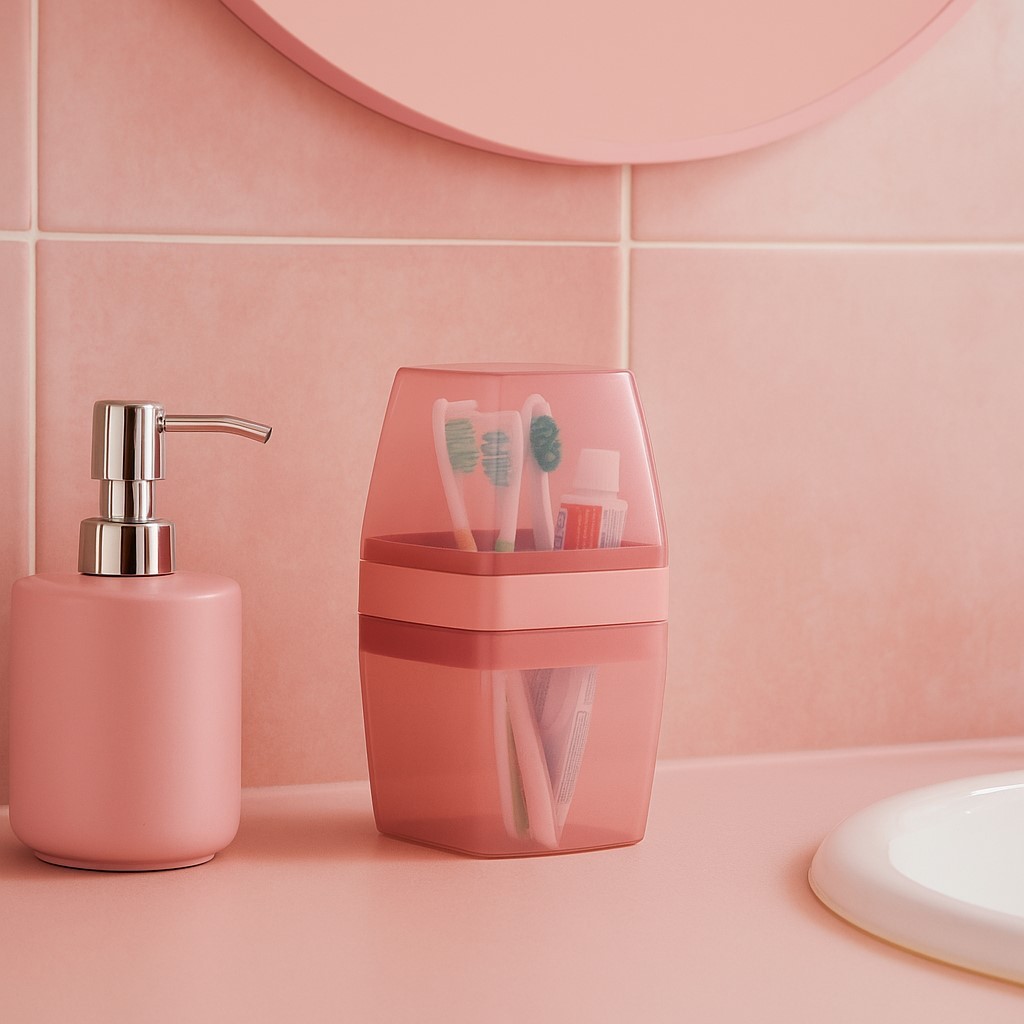 Porta escova e pasta de dente com tampa ROSA