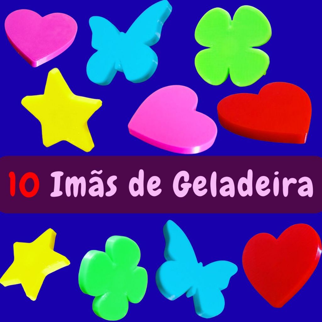 Kit 10 Imãs Magneticos Decorativos Para Mural Geladeira Armário Fotos Recados Lembretes Impressão 3D