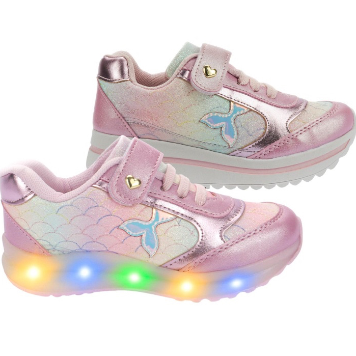 Kit 2 Tenis Infantil Led + Tenis infantil Menina Tenis Infantil Sereia Rosa Tenis Menina Luz Pisca