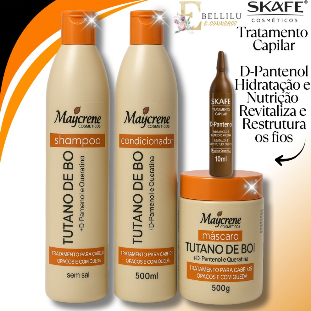 Kit Tutano de Boi Blindagem Maycrene + Ampola D-Pantenol Skafe 10ml
