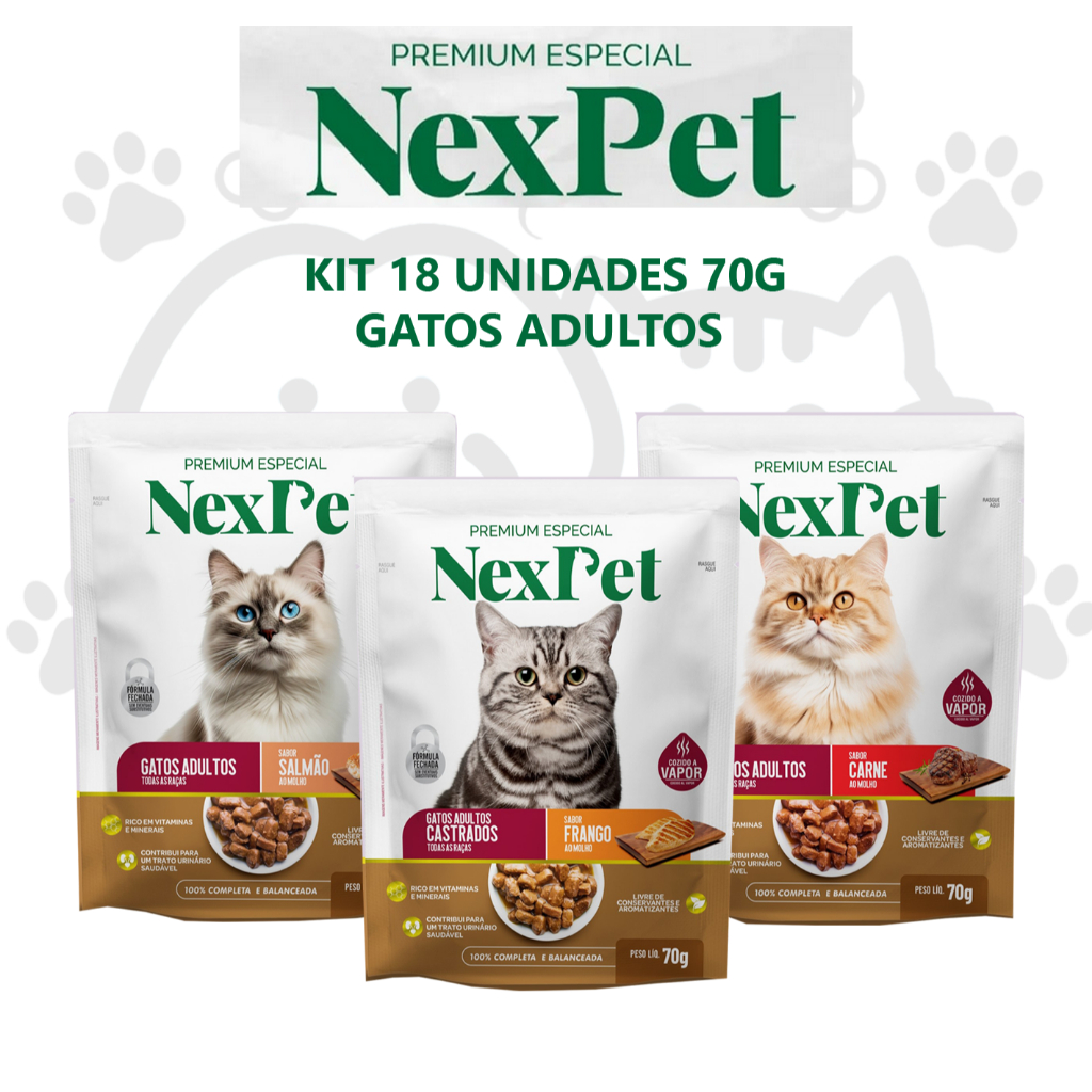 Sache Nexpet Ração úmida para Gatos Adultos Caixa com 18un de 70g
