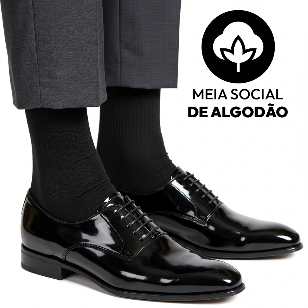 Kit 3 Pares Meias Sociais de Algodão Premium Terno Social Escritório Dia a Dia Masculino S2