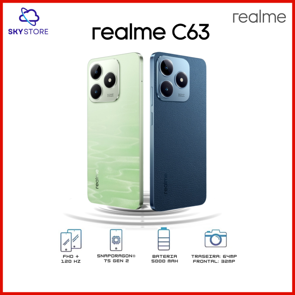 Realme C63 4G (Versão Global) Câmera de 50MP, Processador Unisoc Tiger T612 (12 nm), (NOVO/LACRADO) em Oferta na Shopee