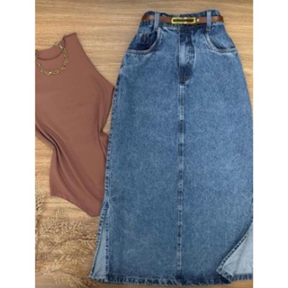 Saia Jeans Saia Midi Feminina Evangélica Cintura Alta Design de Fenda lateral em Oferta na Shopee