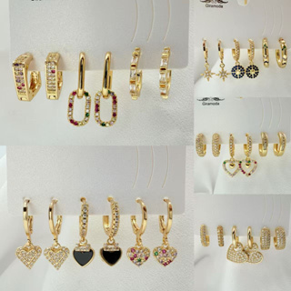 Kit 3 Pares de Brincos Femininos Banhados a Ouro 18K e Prata 925, Coração, Argola e Zircônias Coloridas em Oferta na Shopee