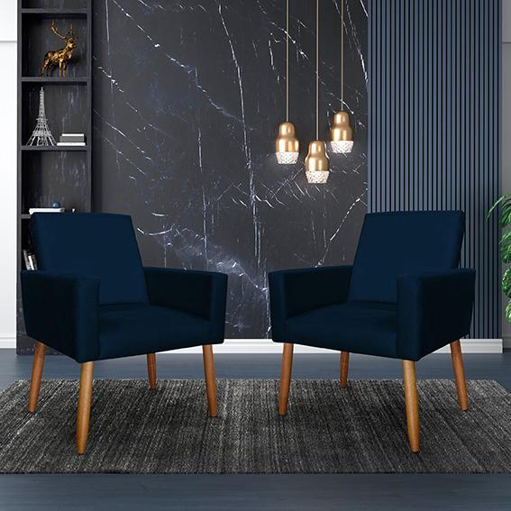 Kit 2 Poltronas Decorativa NINA  AZUL Pés Palito MARINHO em Oferta na Shopee