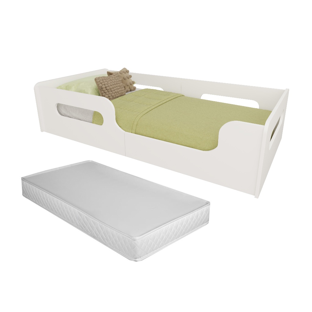 Cama Solteiro Montessoriana Com Colchão Segurança Conforto Infantil Para Quarto Criança Cor Branco em Oferta na Shopee