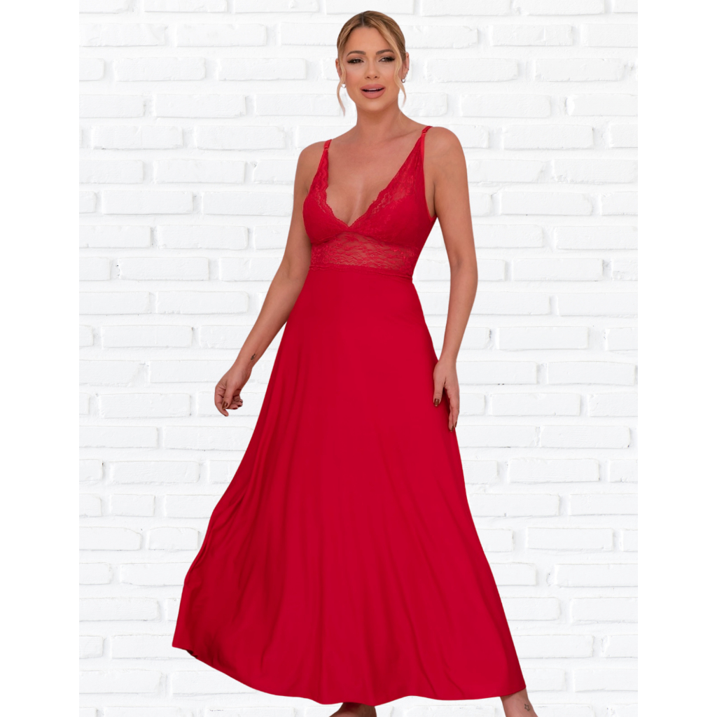 Camisola Longa Feminina com Renda Sexy Sensual em Oferta na Shopee