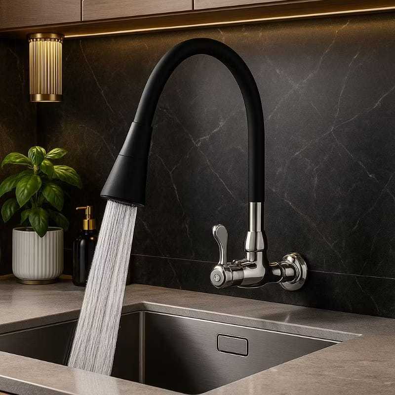 Torneira Cozinha FLEXÍVEL Parede 2 Jatos Ajustáveis Abs Silicone