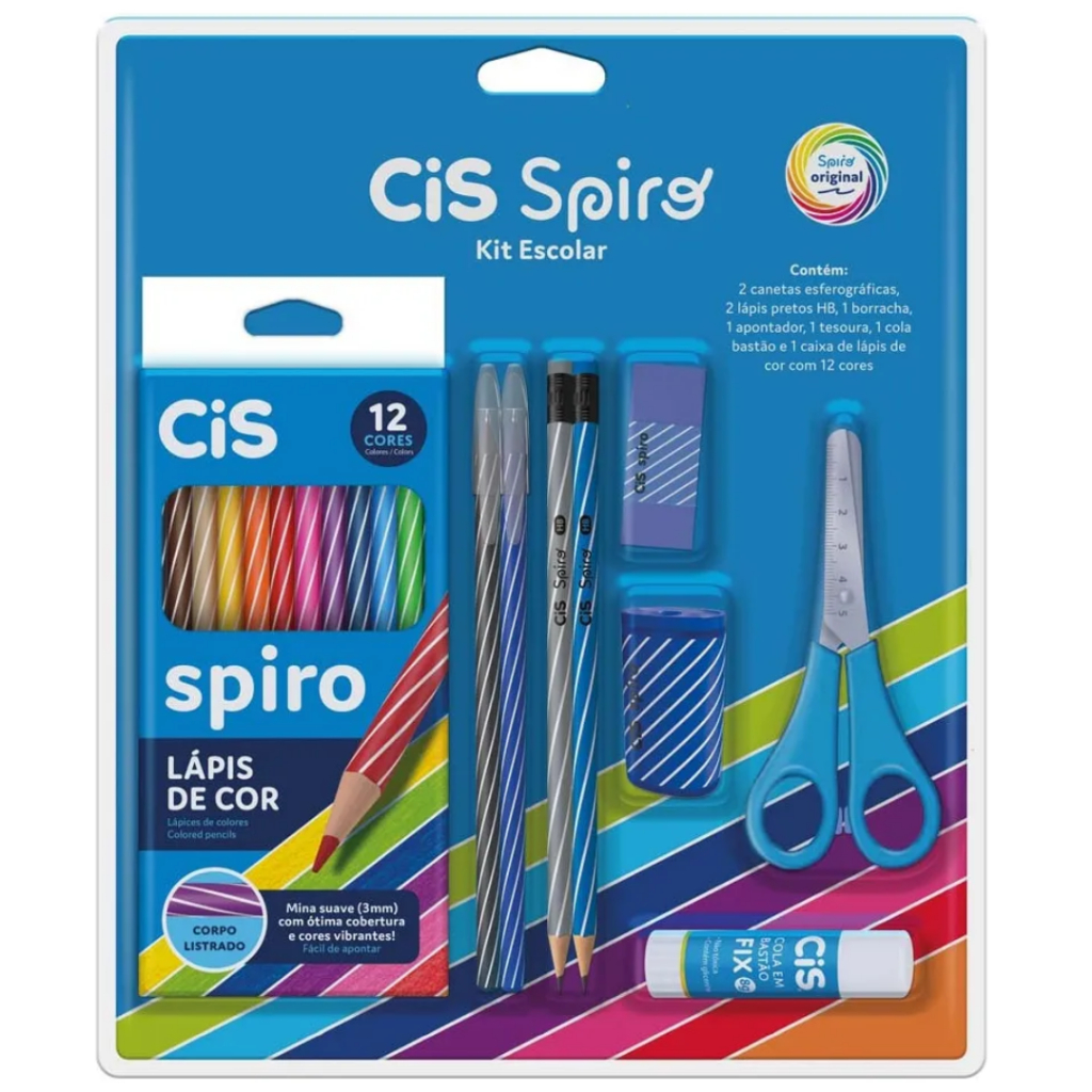 Kit Escolar c/9 itens Cis Spiro Azul ou Rosa _ Cis