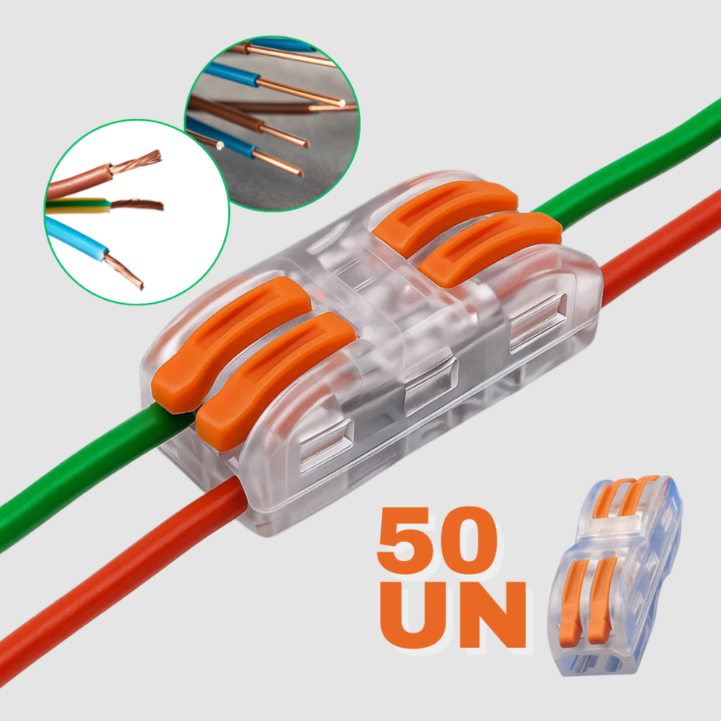 Conector de Fio Elétrico Emenda Rápida Kit 50UN Alavanca 2 e 4 Vias Alavanca Alta Durabilidade