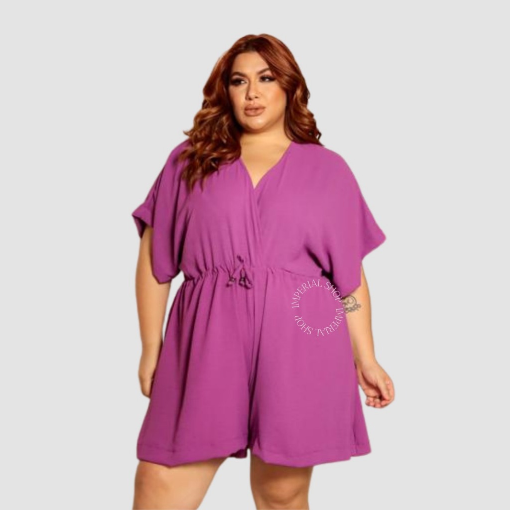 Macaquinho Plus Size Soltinho Verão Macacão Feminino Sof - A
