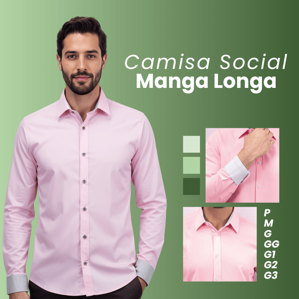 Camisa Social Manga Longa Slim Fit Tecido Não Amassa