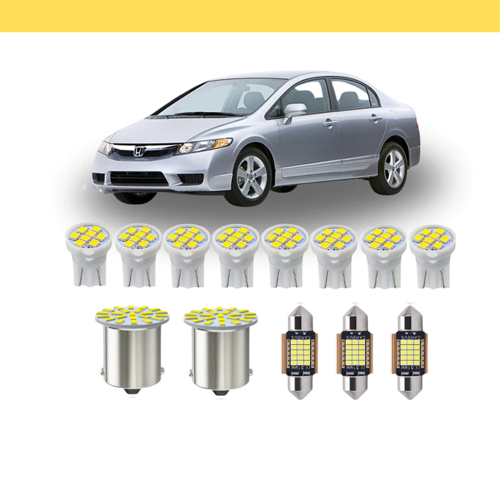 KIT Lâmpada Led Honda Civic 2007 a 2011 ( Porta Luvas  Porta Malas Placa Cortesia Farolete Ré Teto)  New civic 11