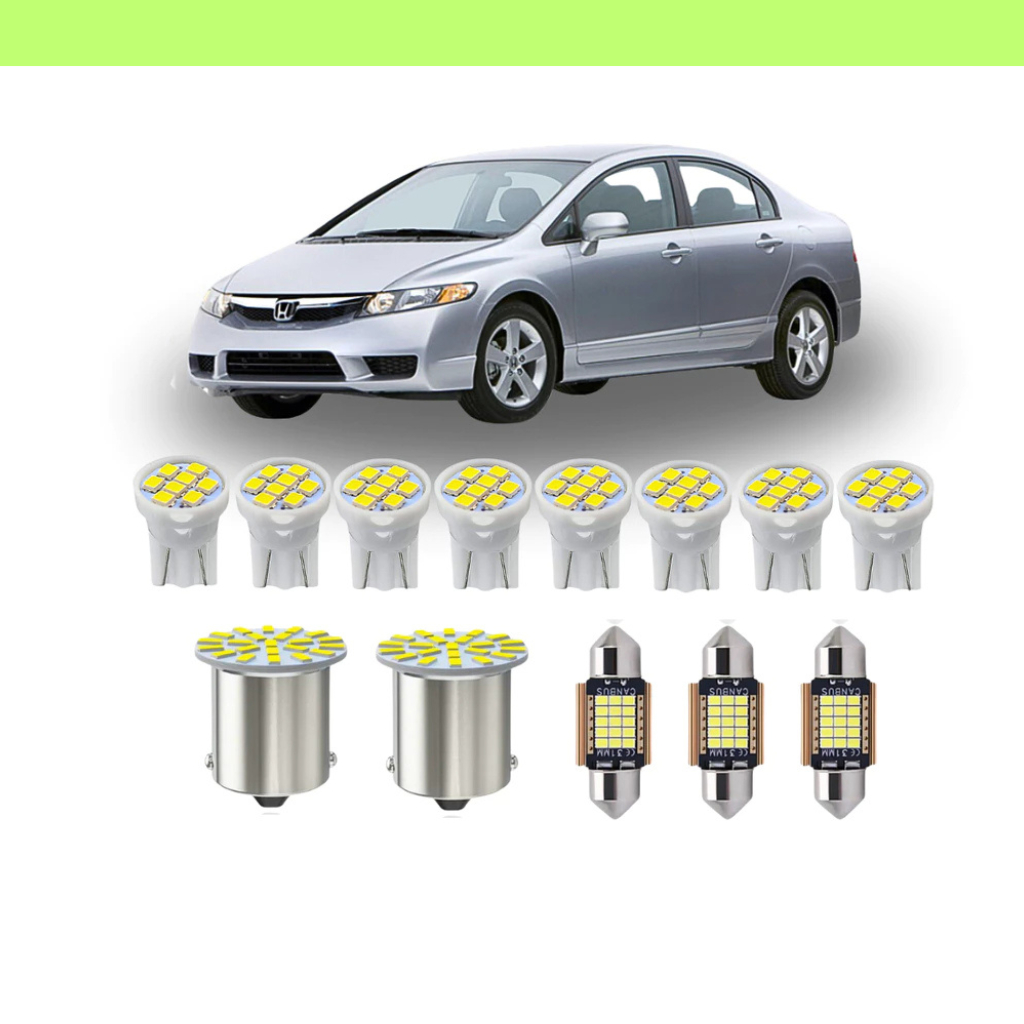 KIT Lâmpada Led Honda Civic 2007 a 2011 ( Porta Luvas  Porta Malas Placa Cortesia Farolete Ré Teto)  New civic 12