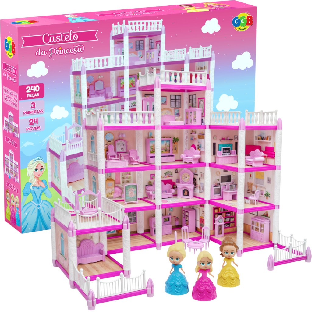 Castelo de Princesa 240 PeçasCom 3 Princesas24 Moveis Brinquedo Infantil de Menina