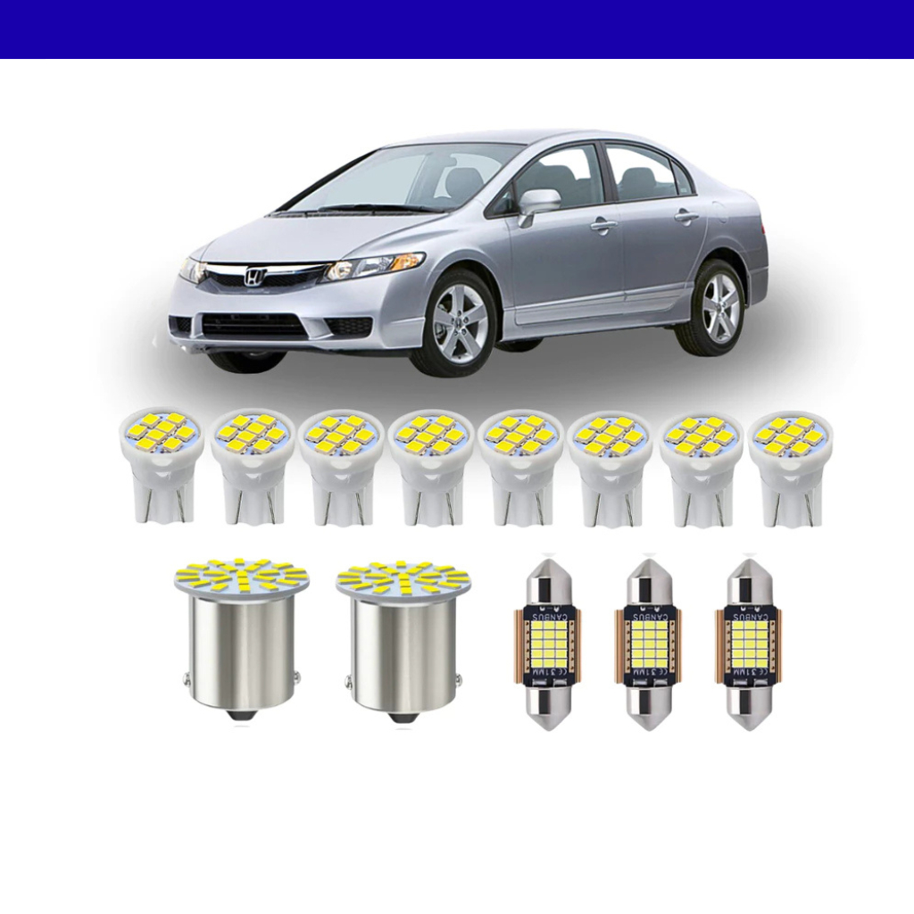 KIT Lâmpada Led Honda Civic 2007 a 2011 ( Porta Luvas  Porta Malas Placa Cortesia Farolete Ré Teto)  New civic 14