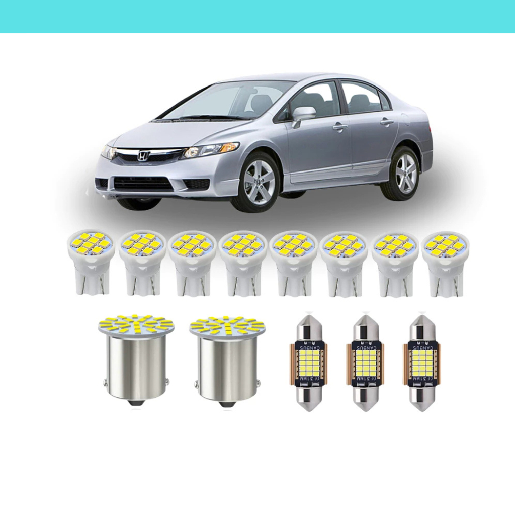KIT Lâmpada Led Honda Civic 2007 a 2011 ( Porta Luvas  Porta Malas Placa Cortesia Farolete Ré Teto)  New civic 15