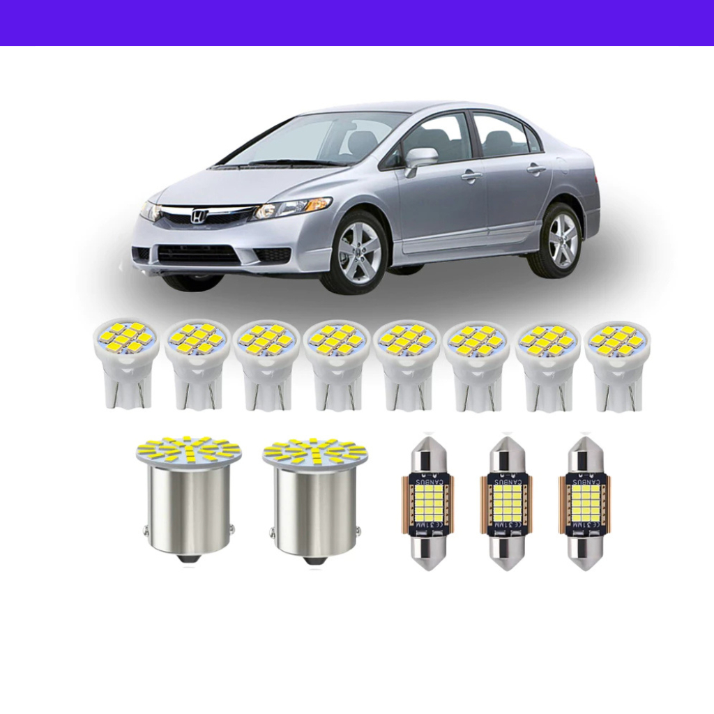 KIT Lâmpada Led Honda Civic 2007 a 2011 ( Porta Luvas  Porta Malas Placa Cortesia Farolete Ré Teto)  New civic 17