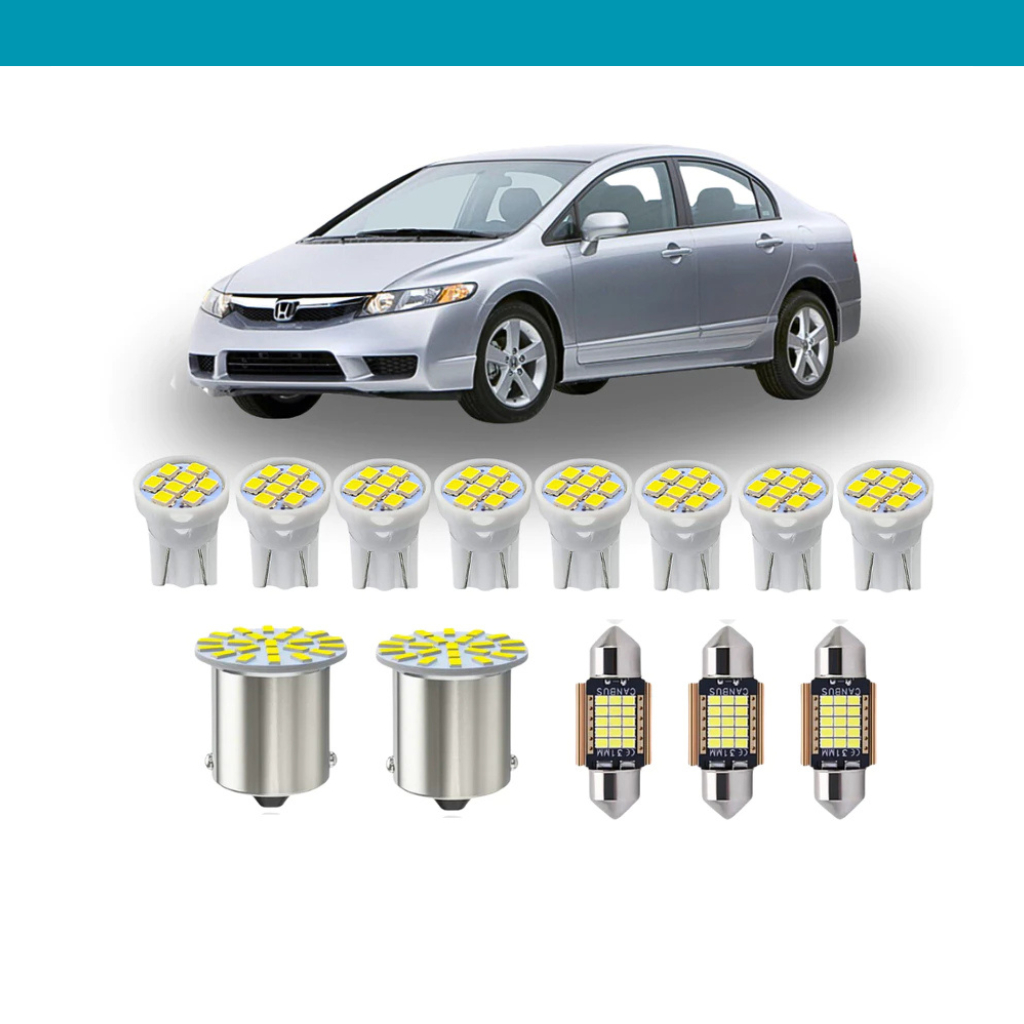 KIT Lâmpada Led Honda Civic 2007 a 2011 ( Porta Luvas  Porta Malas Placa Cortesia Farolete Ré Teto)  New civic 16