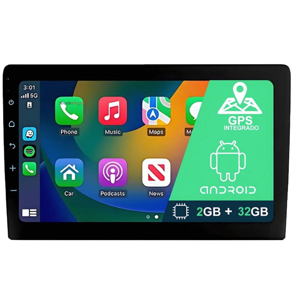 Central Multimídia Android GPS 9 Polegadas 2GB / 32GB Premium Espelhamento Cor Preto