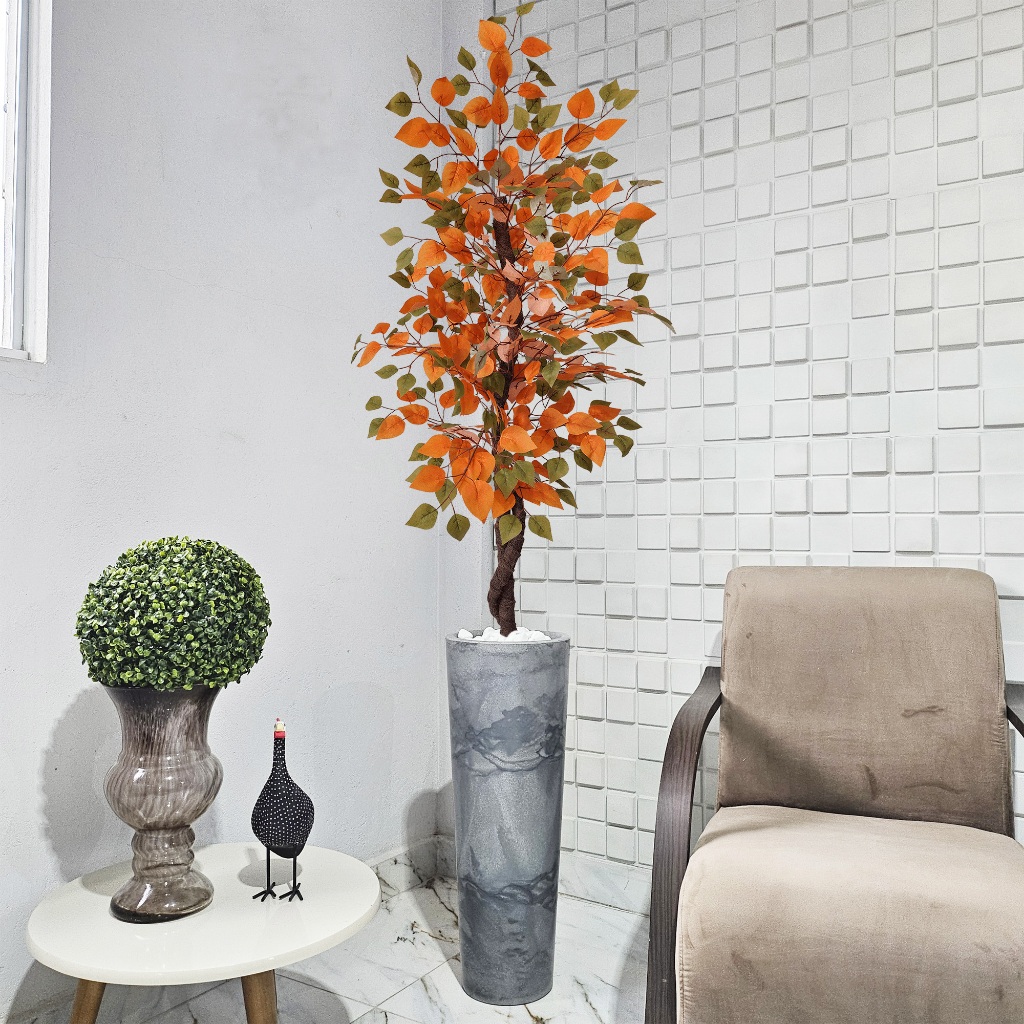 Figueira Artificial Fícus Outono Inverno 150cm Vaso Grafiato Mármore Pedra