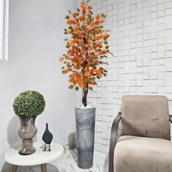 Figueira Artificial Fícus Outono Inverno 150cm Vaso Grafiato Mármore Pedra