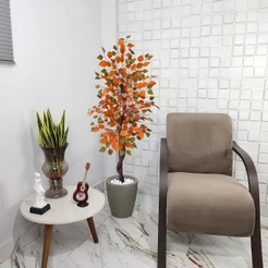 Árvore Artificial Fícus Outono Inverno 150cm Vaso Liso Pedra
