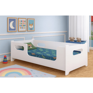 Cama Infantil Montessoriana Moderna Com Grade Proteção Encanto Quarto Criança Cor Branco em Oferta na Shopee