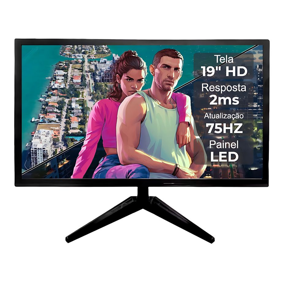 Monitor 19" De alta qualidade Taxa de 2ms 75 Hertz VGA+HDMI Nfe Promocao