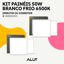 Kit 2 Painel Led Plafon Easy 50w 6500k Branco Frio Bivolt Embutir Sobrepor Quadrado Alut By Avant