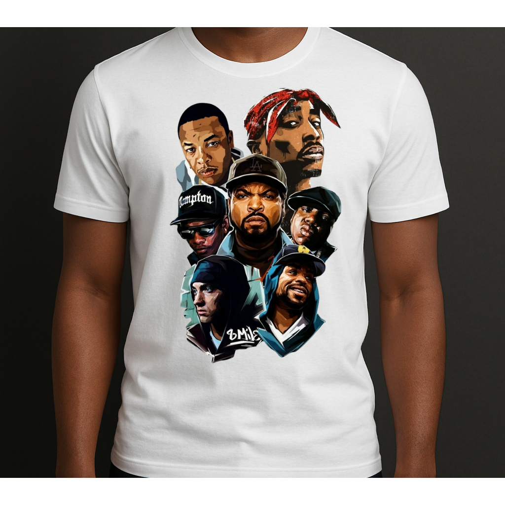 Camiseta Lendas do Hip Hop Tupac Notorious BIG Snoop Dogg Dr Dre Rap Old School
