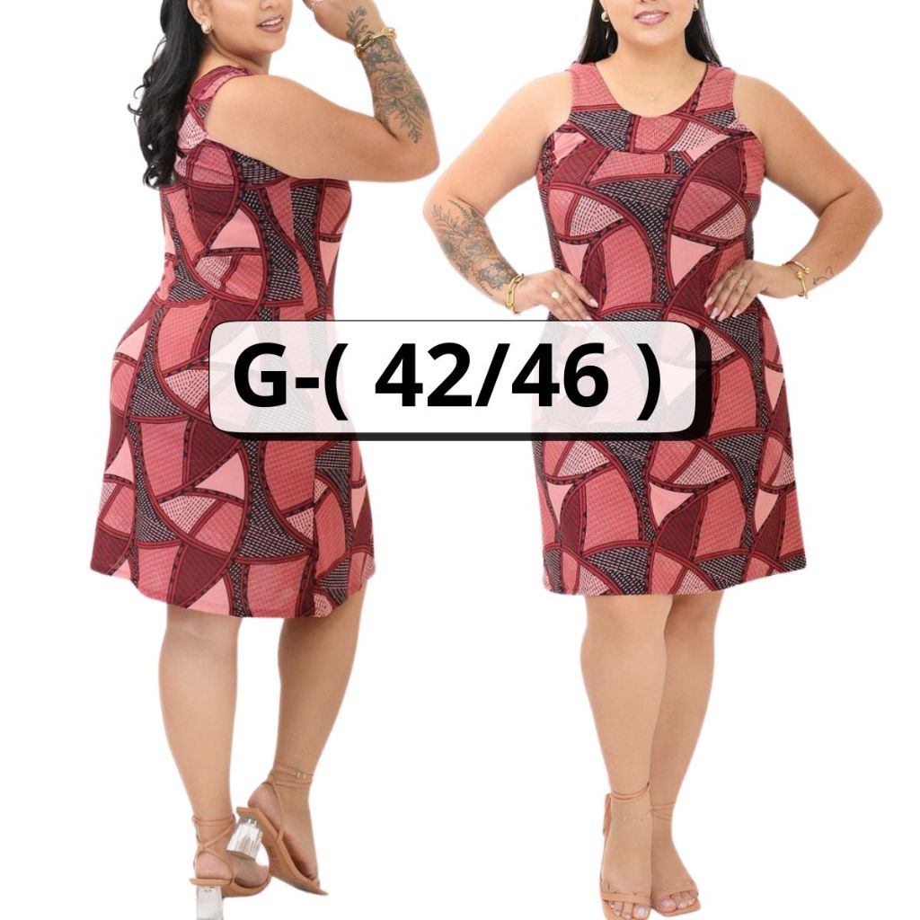 Vestido Plus Size G (42‑46) Regata Malha Fria Confortável para o Dia a Dia