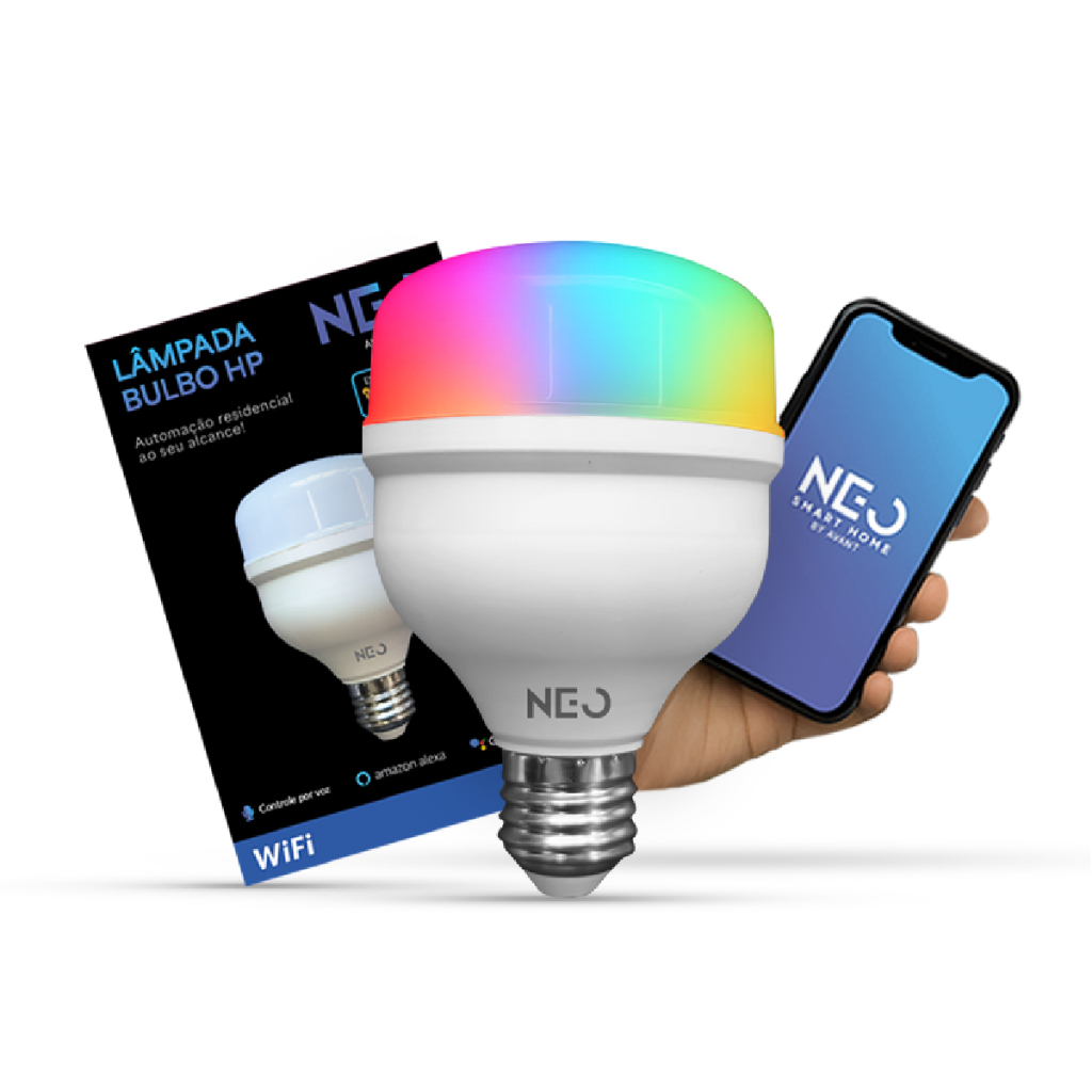 Lampada Led Smart Inteligente Wifi 2.4 Bulbo Hp 20w 30w 40w 50w 2700K 6500K RGB Bivolt Neo Avant