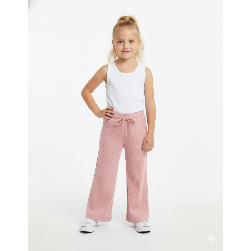 Calça Pantalona Infantil Blogueirinha Tecido Canelado de Algodão Com Bolso Confortável e Macia
