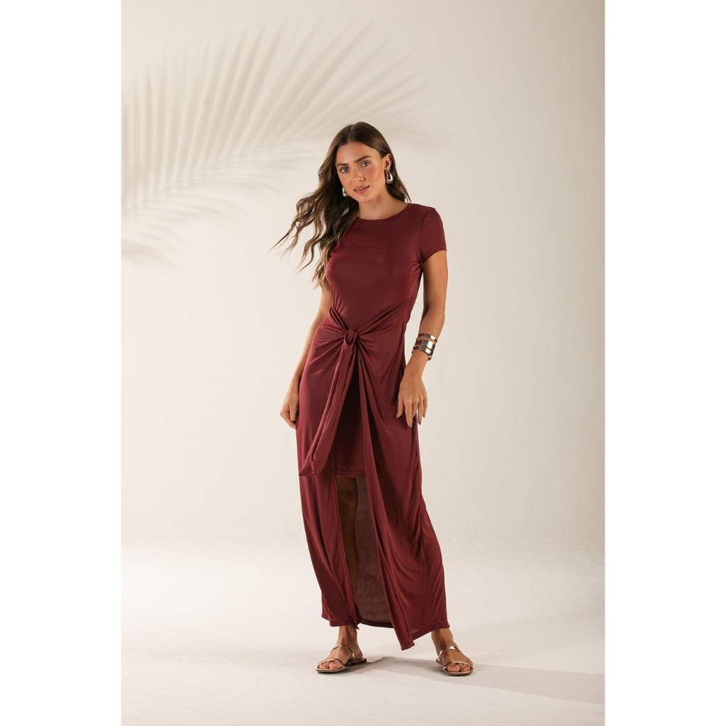 Saída de Praia Vestido com Manga Curta e Amarração Frontal – Leve & Charmosa