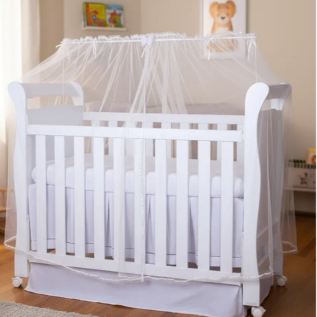 Mosquiteiro para Berço Americano e Nacional Tela Mosqueteira Tule Bebe Branco Palha Delicado Laço
