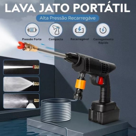 Pistola Lava Jato Portátil Sem Fio – Recarregável, Bicos Ajustáveis, Reservatório de Espuma, Bivolt