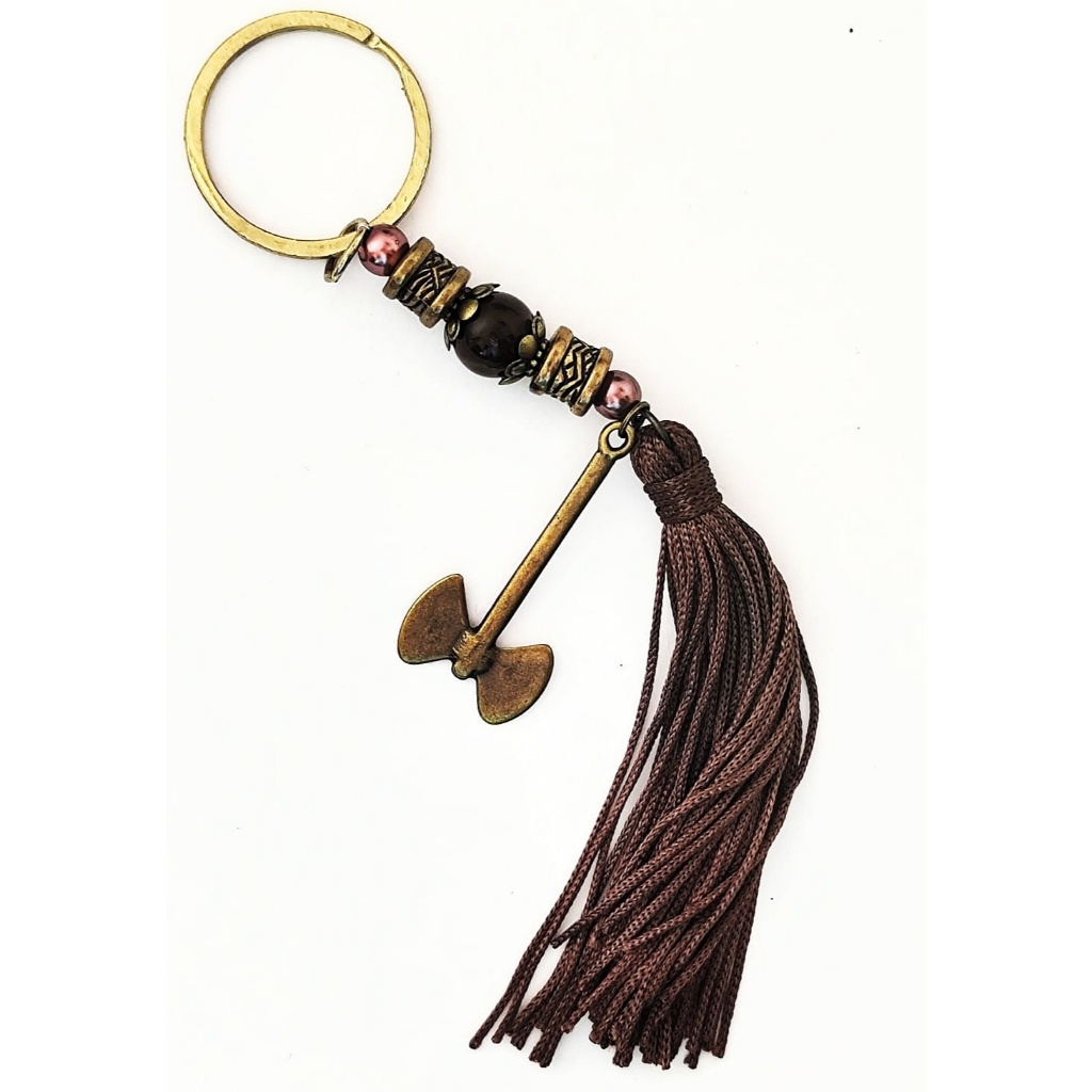 Chaveiro Xangô Pingente Machado Oxê e Tassel Orixá Umbanda Candomblé