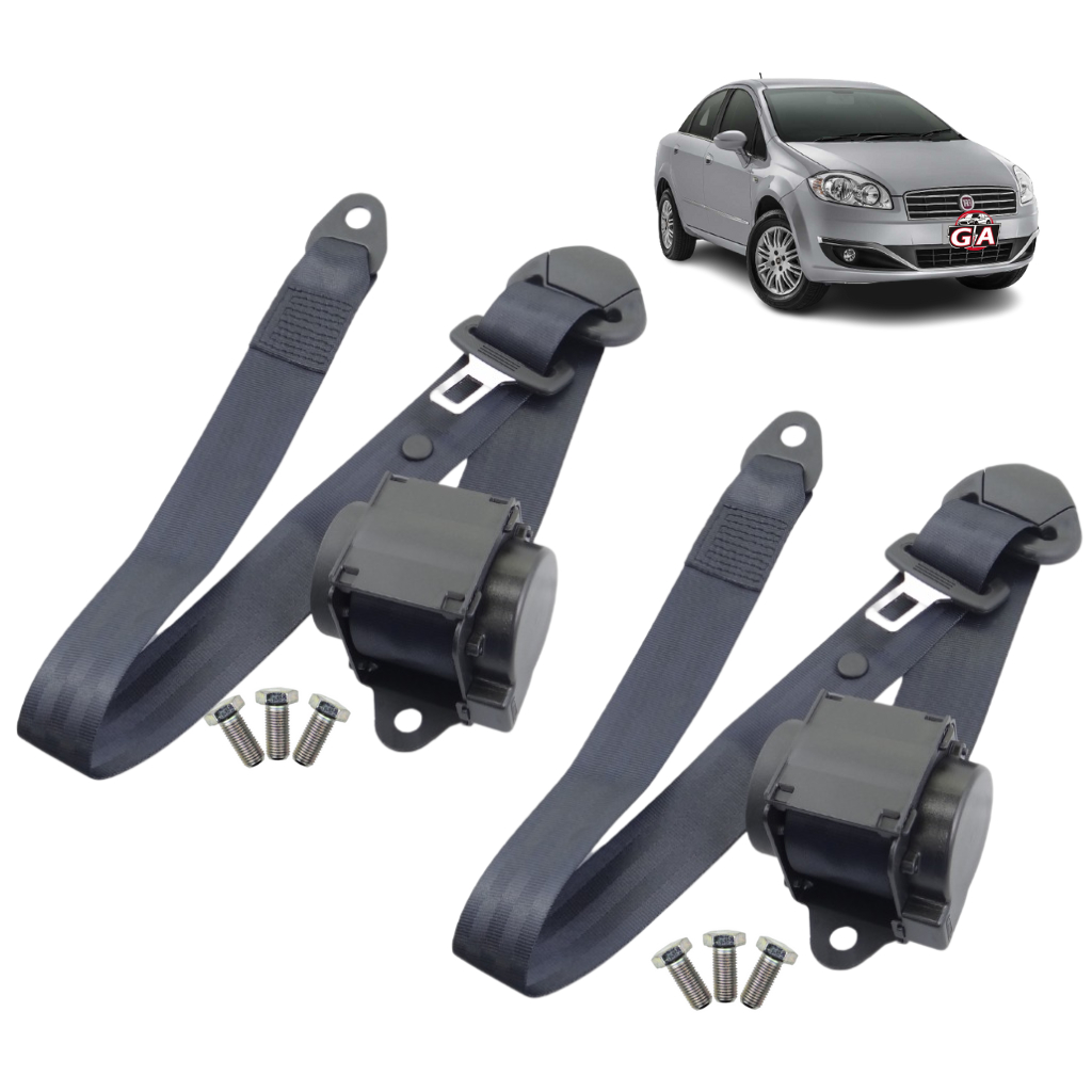 Kit 2 Cinto De Segurança Retrátil Três Ponta Pontos Fiat Linea