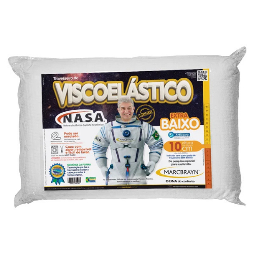 Travesseiro Nasa Original Viscoelástico Hipoalergênico Extra Baixo - 10 cm