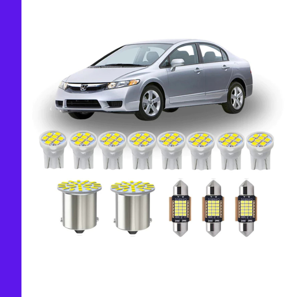 KIT Lâmpada Led Honda Civic 2007 a 2011 ( Porta Luvas  Porta Malas Placa Cortesia Farolete Ré Teto)  New civic 24