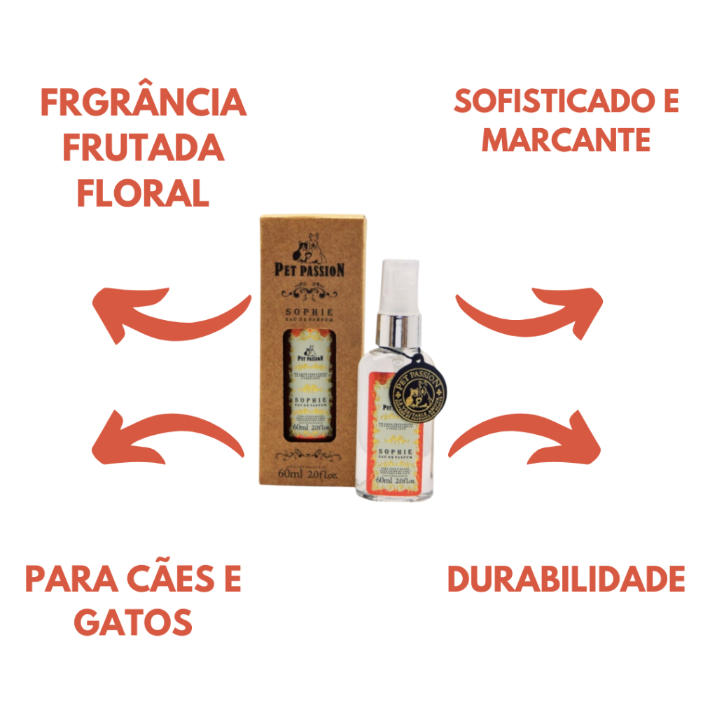 Perfume Sophie 60ml Pet Passion Para Cães e Gatos Banho e tosa Perfume pet de alta fixação importado cachorro cheiroso